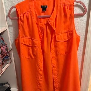 J. Crew Sleeveless Button-Front Blouse in Bright Orange